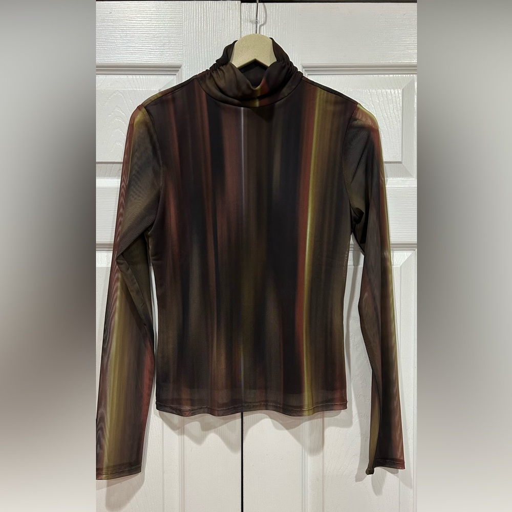 Rachel Zoe long sleeve mesh top size medium brown rust print